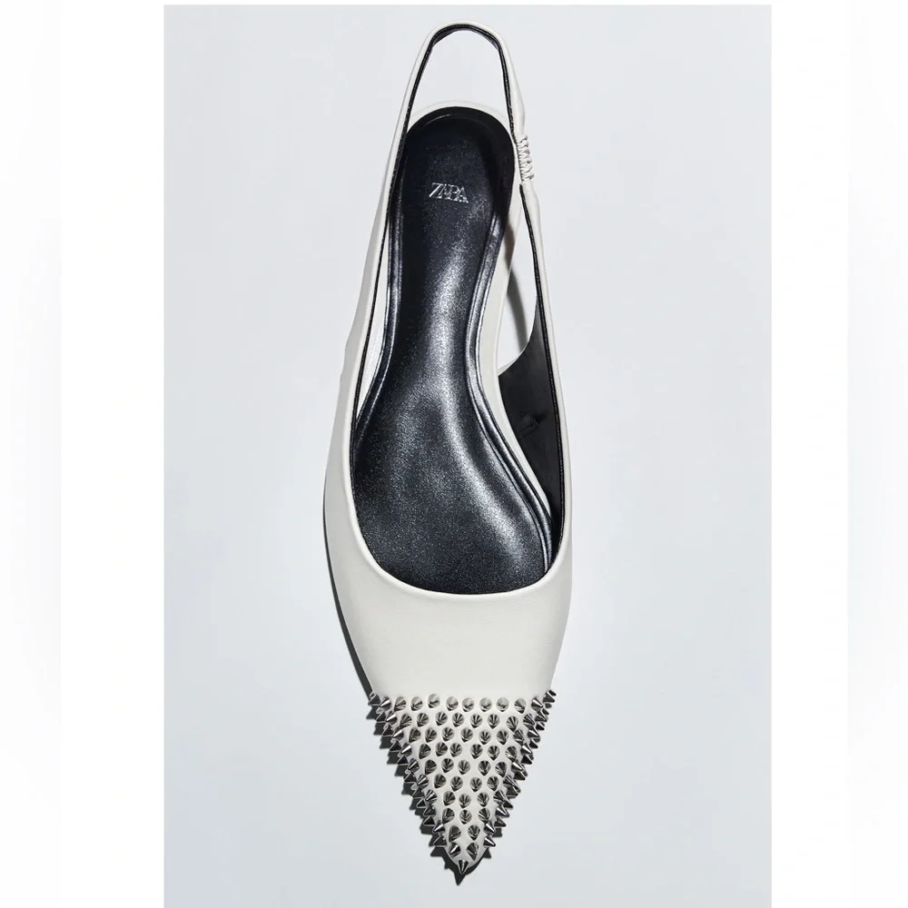 ZARA STUDDED FLAT LEATHER SLINGBACK